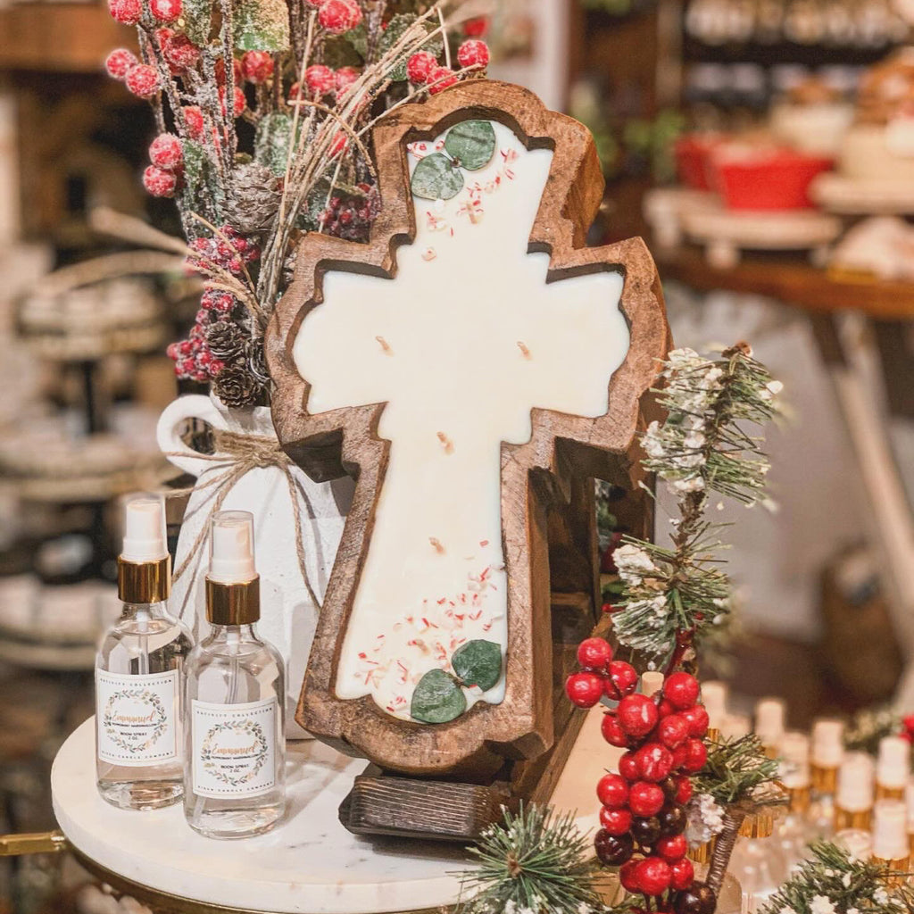 Brown Rustic Cross Candle